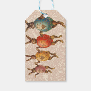 Etiqueta Para Presente Vintage Easter Bunnies dança com fantasias de ovo