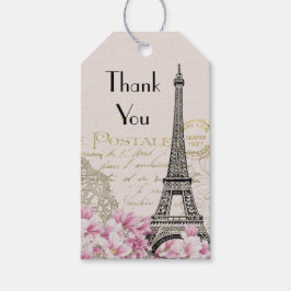 Etiqueta Para Presente Vintage Eiffel Tower Collage Flores Selvagens Obri