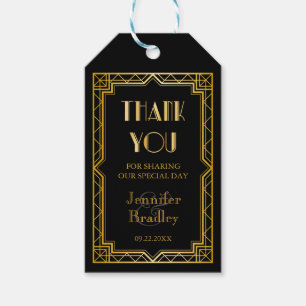 Etiqueta Para Presente Vintage Elegante Art Deco Casamento Dourado Negro