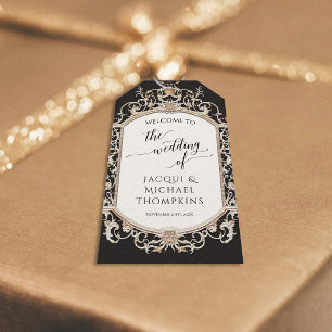 Etiqueta Para Presente Vintage elegante Barroco Negro Dourado