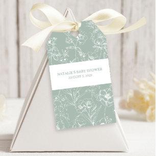 Etiqueta Para Presente Vintage Eterno Floral Verde Chá de fraldas Favor