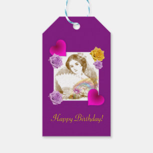 Etiqueta Para Presente Vintage Fan Lady Deep Purple Birthday Dags