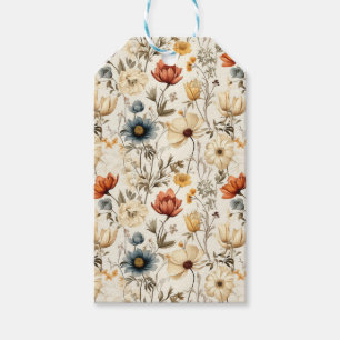 Etiqueta Para Presente Vintage Flores Silvestres Secas Terracota Azul Mar
