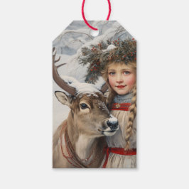 Etiqueta Para Presente Vintage Girl com Reindeer
