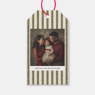 Etiqueta Para Presente Vintage Green Stripes Christmas Photo Gift Tag