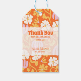 Etiqueta Para Presente Vintage Groovy Flower Orange Birthday Obrigado