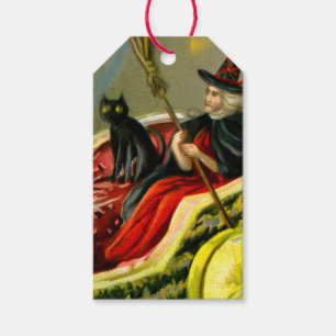 Etiqueta Para Presente Vintage Halloween Black Cat and Witness