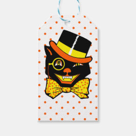 Etiqueta Para Presente Vintage Halloween Cat no Top Hat