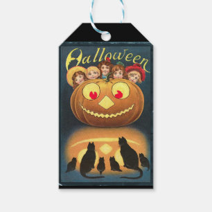 Etiqueta Para Presente Vintage Halloween Crianças Escondendo-Se Por Trá
