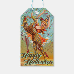 Etiqueta Para Presente Vintage Happy Halloween Dancing in Jester Costume