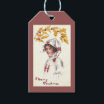 Etiqueta Para Presente Vintage Harvard College Girl Christmas<br><div class="desc">Esta encantadora imagem de férias de inverno de uma jovem num suéter de Harvard e que é de um velho cartão postal de 1910. "Um Feliz Natal" é a saudação.</div>