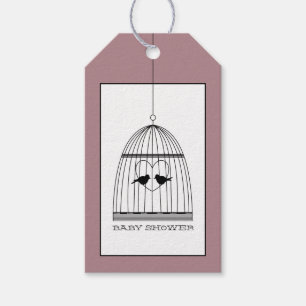 Etiqueta Para Presente Vintage Heart Birdcage Chá de fraldas