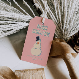 Etiqueta Para Presente Vintage - Homem de Neve de Natal Feliz e Rosa Ilus