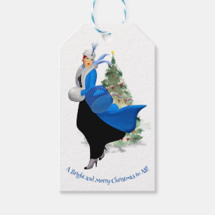 Etiqueta Para Presente Vintage Lady no Natal Azul