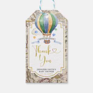 Etiqueta Para Presente Vintage Map Hot Air Balloon Chá de fraldas Obrigad
