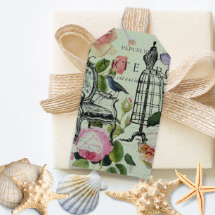 Etiqueta Para Presente Vintage Mint French Pink Rose Party Paris