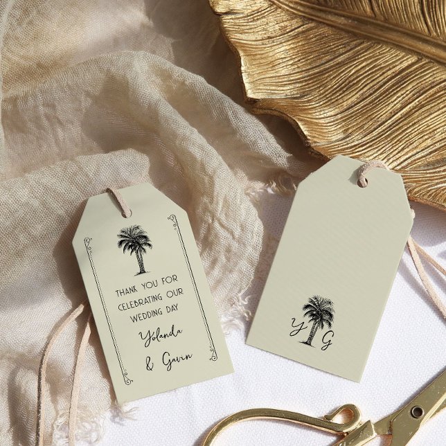 Etiqueta Para Presente Vintage Palm Tree Wedding Party (Wedding Party Gift Tags - from my Vintage Palm Wedding Collection)