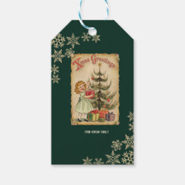 Etiqueta Para Presente Vintage Pine Pequenas Garotas Apresentam Flocos de