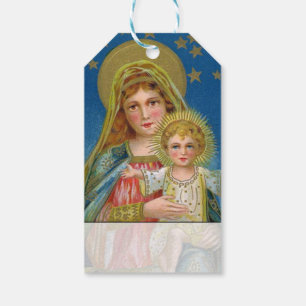 Etiqueta Para Presente Vintage pintando Maria e bebê Jesus Natal