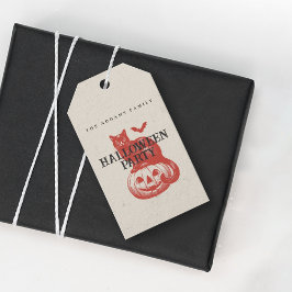 Etiqueta Para Presente Vintage Pumpkin Cat Bat Orange Red Halloween