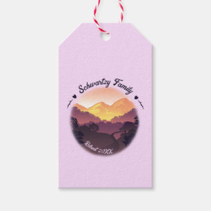Etiqueta Para Presente Vintage Púrpura Farmhouse Amarelo Montanha Sunset