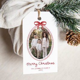 Etiqueta Para Presente Vintage Red Bow Merry Christmas Photo Holiday