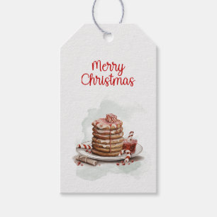 Etiqueta Para Presente Vintage Red Brown Watercolor Candy Cane Pancake