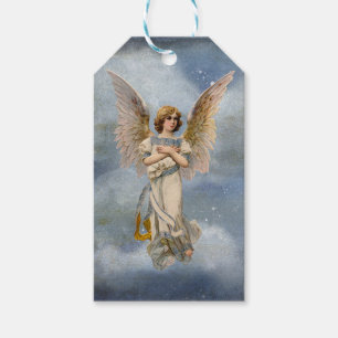 Etiqueta Para Presente Vintage Religiosa no Céu Anjo de Natal Dourado