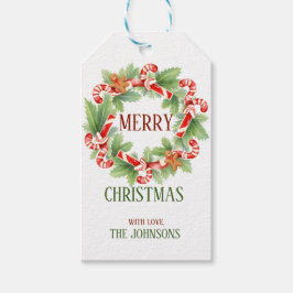 Etiqueta Para Presente Vintage Retro Candy Cane Wreath Christmas Gift Tag