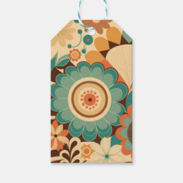 Etiqueta Para Presente Vintage retro design floral castanho-verde