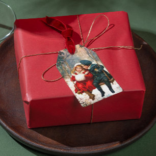 Etiqueta Para Presente Vintage Retro Ilustrado Notícias de Londres Natal