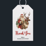 Etiqueta Para Presente Vintage Santa Claus e Reindeer Christmas<br><div class="desc">As etiquetas de presentes de Natal com uma ilustração de Natal divertida. Papai Noel em seu terno vermelho tradicional cavalgando uma rena grande e picada decorada com o Holly. Uma árvore de Natal nas costas.</div>