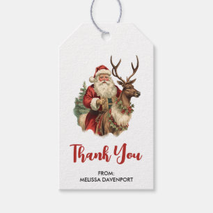Etiqueta Para Presente Vintage Santa Claus e Reindeer Christmas