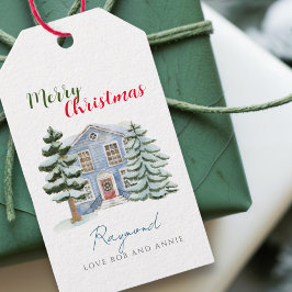 Etiqueta Para Presente Vintage Snowy Nordic Winter Woodland Natal