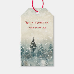 Etiqueta Para Presente Vintage Snowy Pine Trees Natal