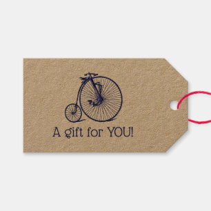 Etiqueta Para Presente Vintage Velocipede Penny Farthing Bike Blu