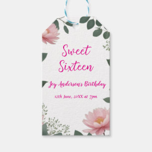 Etiqueta Para Presente vintage, verde-flor-rosa, eucalipto, 16.o aniversá