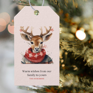 Etiqueta Para Presente Vintage Watercolor Deer &. Feliz Natal