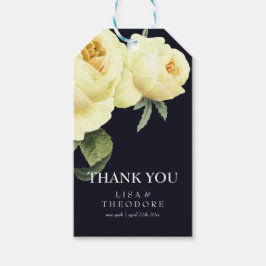 Etiqueta Para Presente Vintage Yellow rose e obrigado azul do casamento