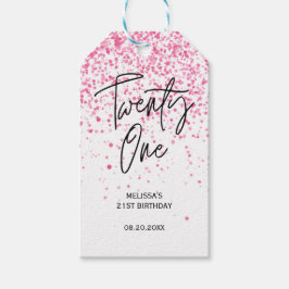 Etiqueta Para Presente Vinte e um Aniversário Gliter Rosa Quente