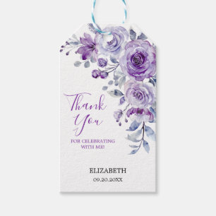 Etiqueta Para Presente Violet Rosa Greenery Floral Aniversário Obrigado