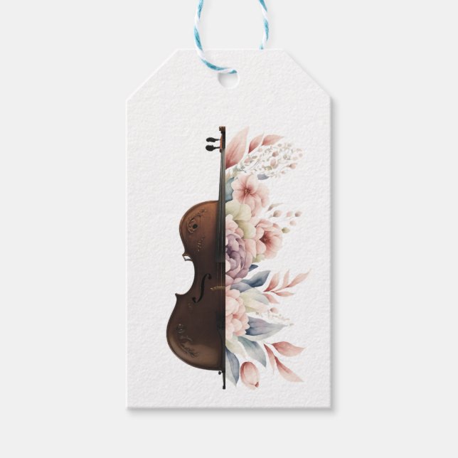 Etiqueta Para Presente Violino com flores. (Frente)