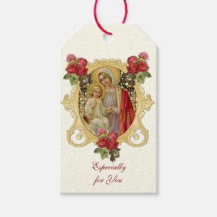 Etiqueta Para Presente Virgem Religiosa Elegante Mary Rosas vermelhas Jes
