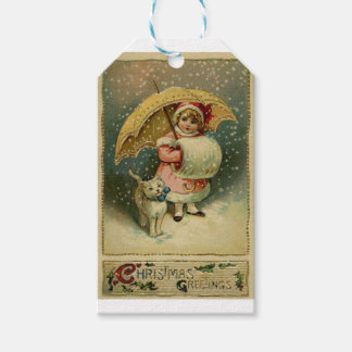 Etiqueta Para Presente Vitoriano Vintage Retro Child e Cat Christmas
