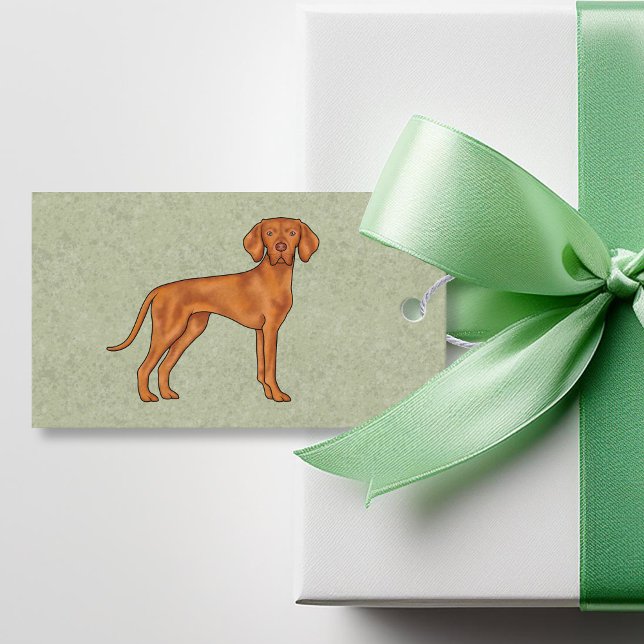 Etiqueta Para Presente Vizsla Húngaro Cachorro Ponteiro Cartoon Fofo Verd (Criador carregado)