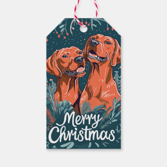 Etiqueta Para Presente Vizsla Merry Christmas (Frente)