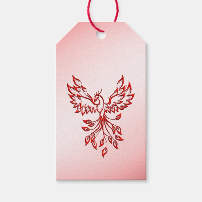 Etiqueta Para Presente Voo de Um Vermelho Phoenix a Rosa (Frente)