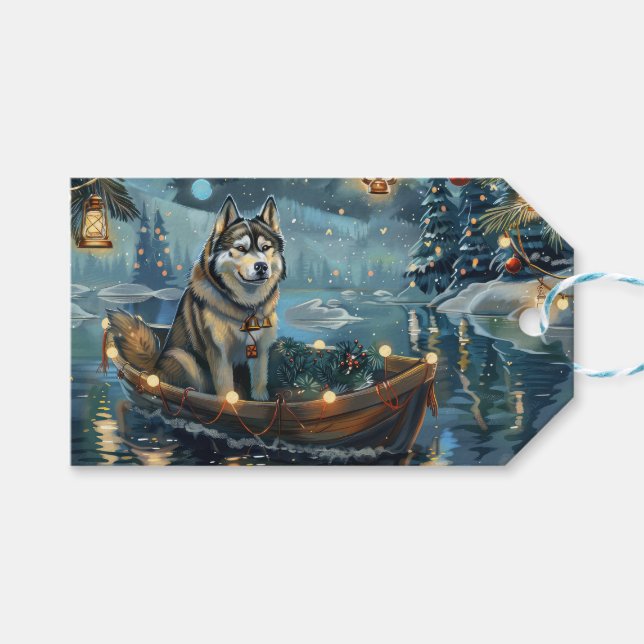 Etiqueta Para Presente Voyage festiva de Natal Malamute no Alasca (Frente (horizontal))