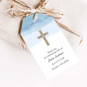 Etiqueta Para Presente Watercolor Blue Boy Baptism Christening