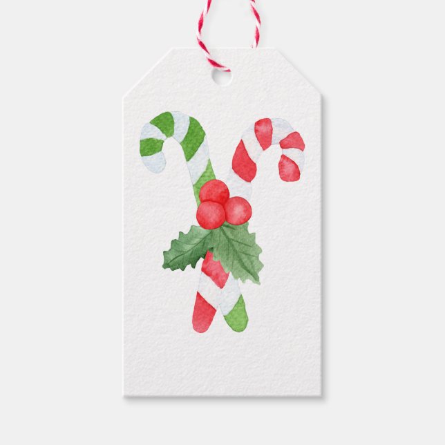 Etiqueta Para Presente Watercolor Candy Cane Natal (Frente)